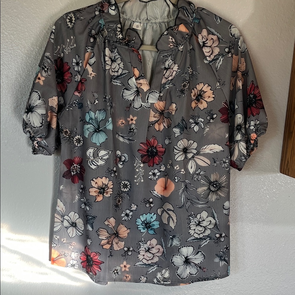 Floral Gray Blouse